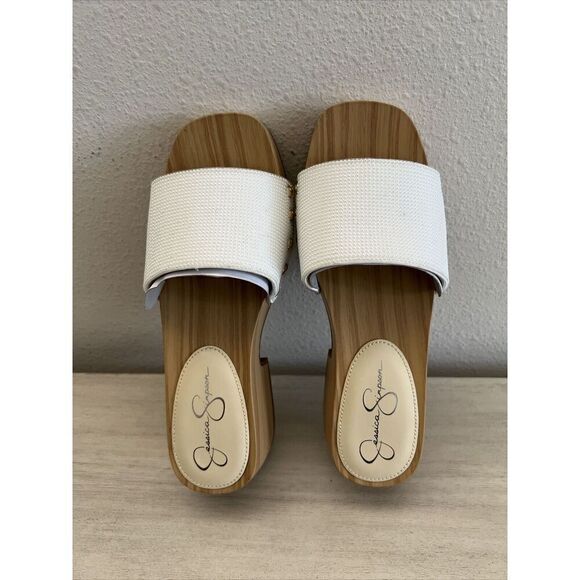 Jessica Simpson Womens Sz 6M Rexile wood Platform Slide Sandals White - Picture 7 of 14